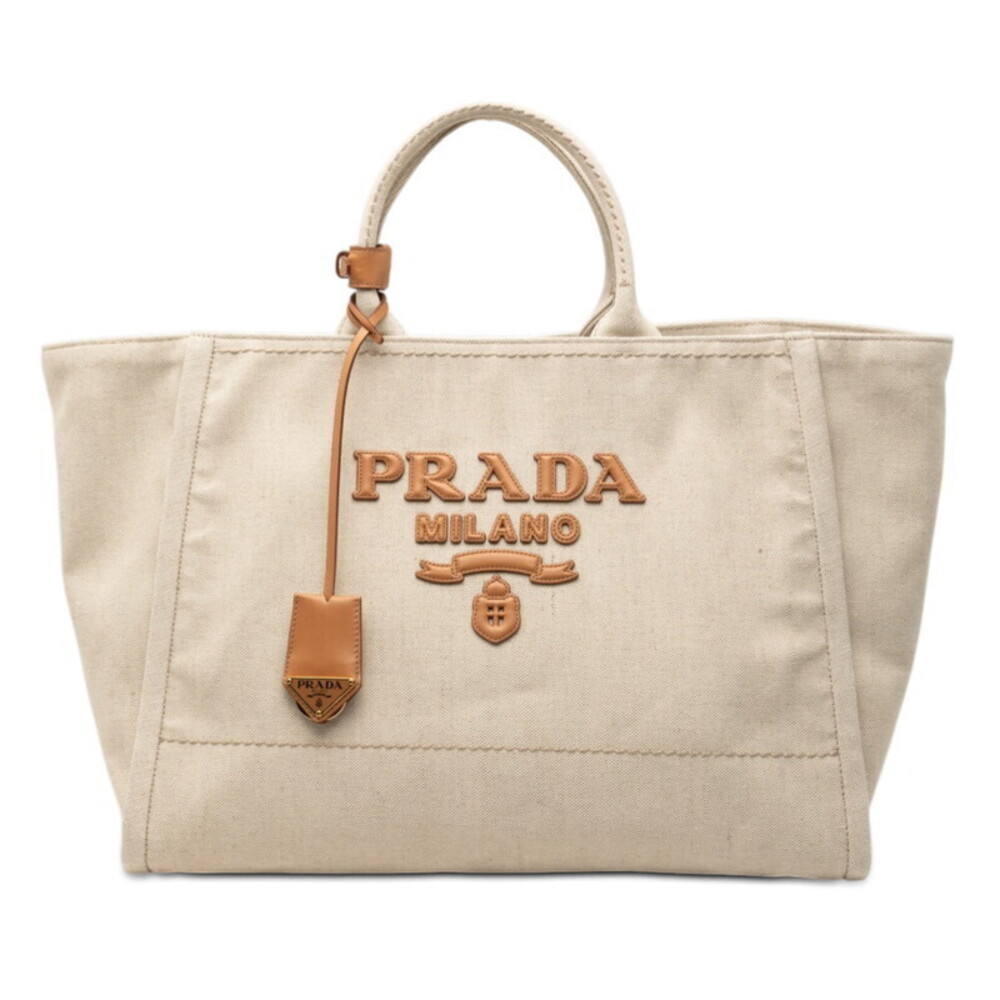 Prada Tote Tessuto Saffiano bag White Beige Cream Canvas Leather